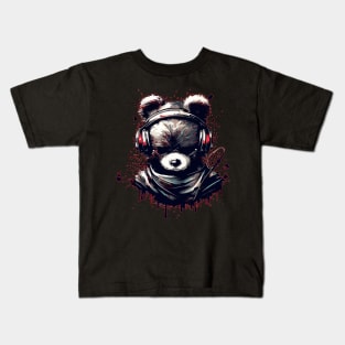 Ninja Bear In Headphones Japanese Anime Ink Splash Style Kids T-Shirt